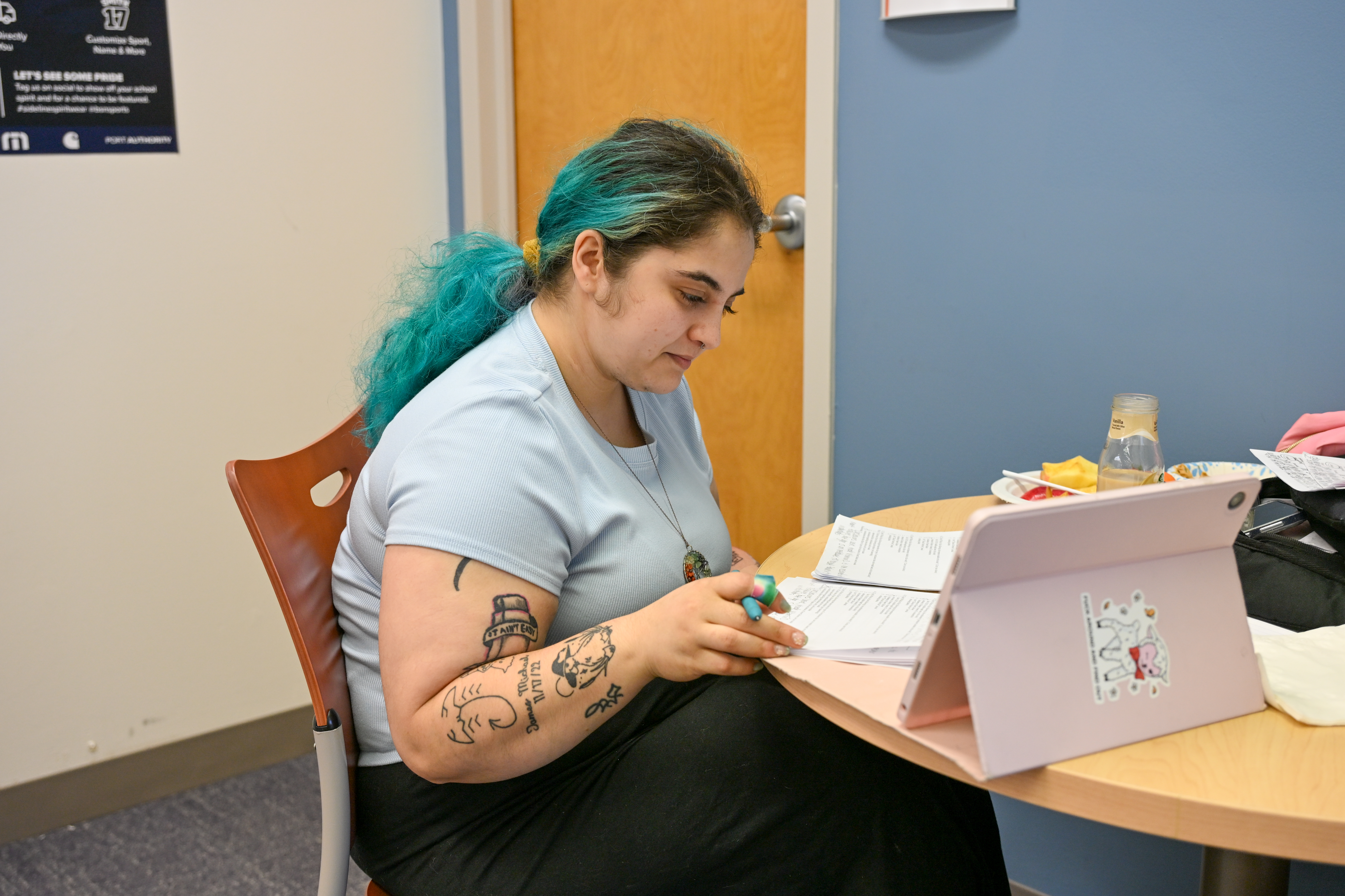 A student studying at a table